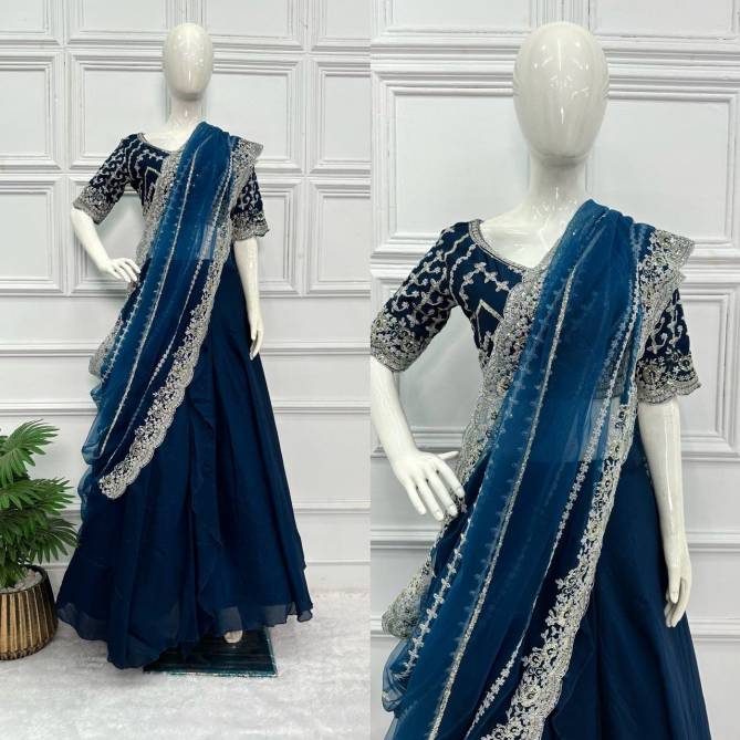 Jk Designer Party Wear Blooming Vichitra Lehenga Readymade Sarees Wholesale Price In Surat